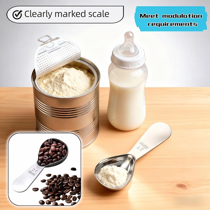 RyanDesign 30ml Stainless Steel Coffee Scoop, 2 Tbsp Measuring Spoons for Protein Powder, Sugar, Flour & Tea - Short Handle, Laser Etched Markings, Dishwasher Safe, Heavy-Duty 304 Food-Grade Steel - Image 2